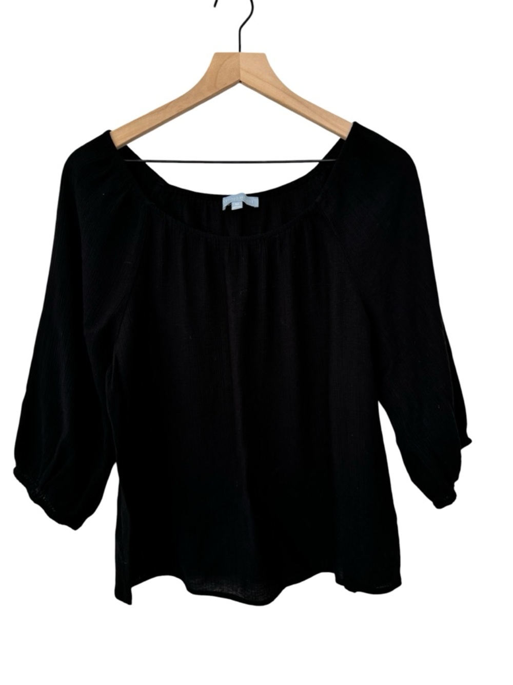 ANTONIO MELANI Black Scoop Neck 3/4 Sleeve Blouse - Size M